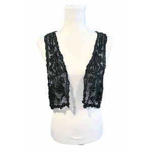 Boho Crochet Lace Vest Top Sheer Size XL Festival Whimsigoth Dark Fairy Grunge
